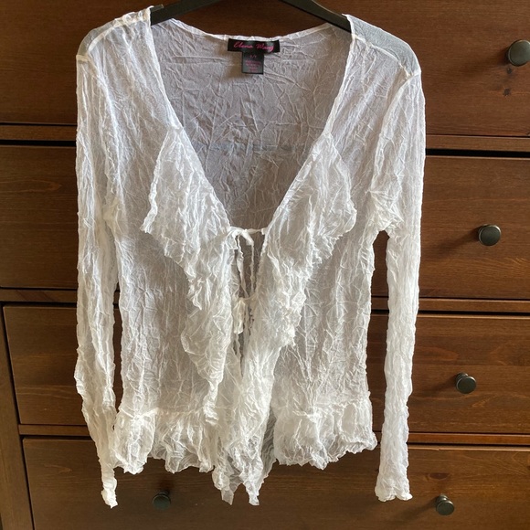 White Elena Wang Ruffle Knit Jacket Size S  Excellent Used Condition - Picture 1 of 10